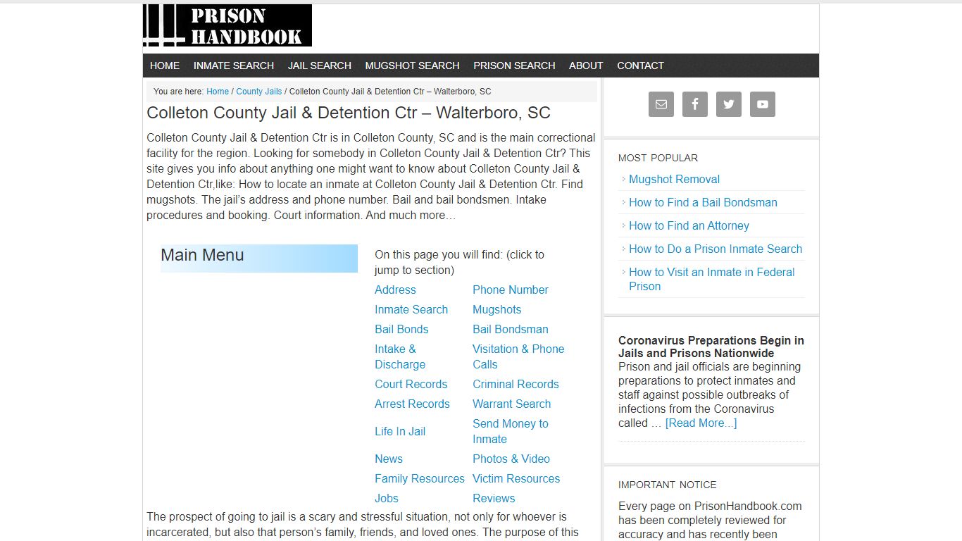 Colleton County Jail & Detention Ctr – Walterboro, SC - Prison Handbook